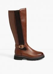 Kozaki marki Marco Tozzi z elastyczną wstawką. Brązowe kozaki bonprix, bez obcasa, bez zapięcia. Za 379.99 zł.