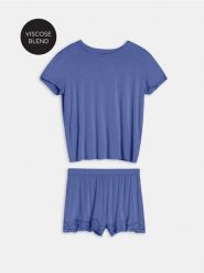 Wiskozowa piżama dwuczęściowa - granatowy. Niebieskie piżamy Sinsay, bez wzorów, z wiskozy, bez ramiączek. Za 39.99 zł.