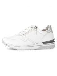 Gabor Skórzane sneakersy w kolorze srebrno-białym rozmiar: 37,5. Białe trampki Gabor, bez wzorów, ze skóry, bez zapięcia. Za 246.53 zł.