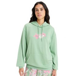 Bluza z kapturem dla Kobiety HIBISCUS HEART Zielony. Zielone bluzy Roxy, na zimę, m, bez wzorów, z bawełny, z kapturem. W wyprzedaży za 125.00 zł.