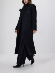 Płaszcz z dodatkiem wełny - czarny. Czarne płaszcze Reserved, l, bez wzorów, z tkaniny, bez kaptura. Za 459.99 zł.