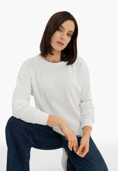 Bluza z napisem B-GLOW. Białe bluzy Volcano, s, bez wzorów, z bawełny, bez kaptura. Za 139.99 zł.
