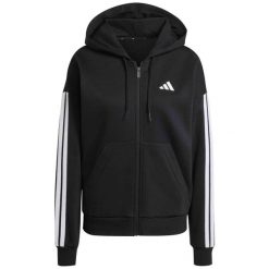 Damska polarowa bluza z kapturem na zamek adidas Essentials 3-Stripes. Czarne bluzy sportowe Adidas, na zimę, l, z aplikacjami, z materiału, z kapturem. Za 266.10 zł.