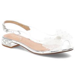Sandały damskie S.Barski, transparentna cholewka ozdobna kokarda regulowany pasek niski obcas elegancki fason, srebrne, MR61-9001. Szare sandały S.BARSKI, bez wzorów, z koronki, eleganckie, bez obcasa, na obcasie, bez zapięcia. Za 199.00 zł.