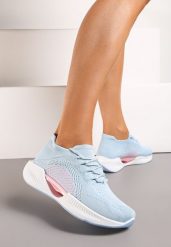 Niebieskie Wsuwane Buty Sportowe z Elastyczną Cholewką i Ozdobną Podeszwą Instonia. Niebieskie obuwie sportowe Renee, z materiału, bez zapięcia. Za 69.99 zł.