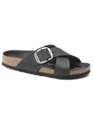 Birkenstock Skórzane klapki "Siena Big Buckle" w kolorze czarnym rozmiar: 37. Czarne klapki Birkenstock, bez wzorów, z otwartym noskiem, bez obcasa. Za 553.46 zł.