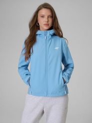 4F Kurtka softshell wiatroodporna membrana 5000 damska - niebieska XXL. Niebieskie kurtki sportowe 4f, xxl, bez wzorów, z materiału, bez kaptura. Za 299.99 zł.