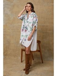 Joséfine Lniana sukienka "Pardess" w kolorze biało-zielonym rozmiar: L. Białe sukienki Joséfine, l, bez wzorów, ze lnu, bez kołnierzyka, bez ramiączek, mini. Za 143.99 zł.