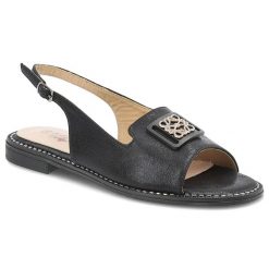 Czarne Sandały S.Barski Eleganckie Obuwie Damskie. Czarne sandały S.BARSKI, z aplikacjami, eleganckie, bez obcasa, bez zapięcia. Za 139.00 zł.