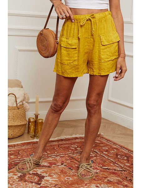 Fleur de Lin Lniane szorty "Boristo" w kolorze żółtym rozmiar: XL. Żółte szorty Fleur de Lin, bez wzorów, ze lnu, z podwyższonym stanem. Za 138.45 zł.