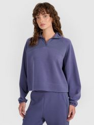 4F Bluza dresowa nierozpinana z modalem damska - granatowa L. Niebieskie bluzy 4f, l, bez wzorów, z dresówki, bez kaptura. Za 189.99 zł.