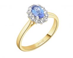 Pierścionek z żółtego złota z diamentami i tanzanitem - próba 585. Żółte pierścionki Apart, z diamentem, złote. Za 3,090.00 zł.