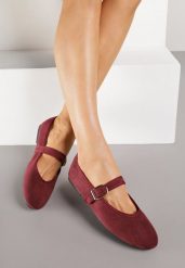 Bordowe Balerinki w Stylu Mary Jane Urifiel. Czerwone baleriny Born2be, bez wzorów, z jeansu, bez obcasa. Za 59.99 zł.