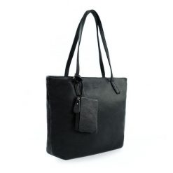 Torba damska skórzana shopper Solier FL34 Rillia czarna. Czarne torby na laptopa bez wzorów, z bawełny, na ramię, duże. Za 166.99 zł.