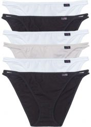 Figi tanga (6 par). Czarne figi bonprix, z aplikacjami. Za 62.99 zł.