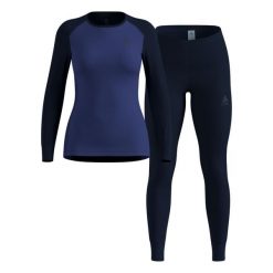 Bielizna termoaktywna - zestaw Odlo Set ACTIVE WARM Special Set. Niebieskia bielizna sportowa Odlo, bez wzorów. W wyprzedaży za 347.75 zł.