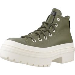 Kapcie CONVERSE CHUCK TAYLOR ALL STAR LUGGED HEEL PLATFORM WATERPROOF Zielony. Zielone obuwie domowe Converse, bez wzorów, ze skóry, bez zapięcia. Za 388.99 zł.