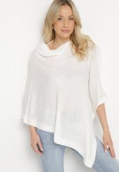 Biała Asymetryczna Bluzka w Stylu Narzutki Oversize Otisha. Białe bluzki Born2be, bez wzorów, z jeansu, eleganckie, z asymetrycznym kołnierzem, bez ramiączek. W wyprzedaży za 38.24 zł.
