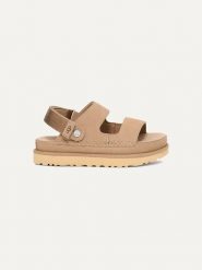 UGG Skórzane sandały "Golden Glide" w kolorze beżowym rozmiar: 37. Brązowe sandały UGG, bez wzorów, ze skóry, klasyczne, z otwartym noskiem, bez obcasa, bez zapięcia. Za 552.56 zł.