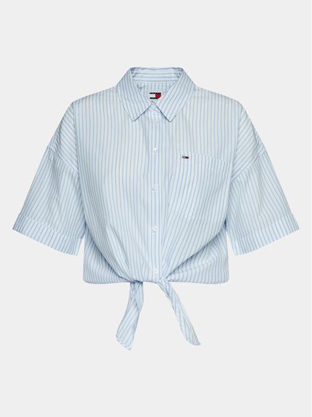 Tommy Jeans Koszula DW0DW17809 Błękitny Relaxed Fit. Niebieskie koszule Tommy Jeans, s, bez wzorów, z bawełny, bez kołnierzyka, bez ramiączek. Za 209.99 zł.