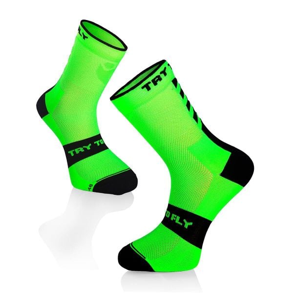 Skarpety rowerowe Skarpety rowerowe Fluo Green. Zielone skarpety TRY TO FLY, bez wzorów, z elastanu. Za 63.48 zł.