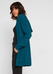Sweter bez zapięcia z kapturem. Czarne swetry bonprix, bez wzorów, bez ramiączek. Za 109.99 zł.