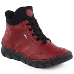 Botki damskie ocieplane czerwone Rieker 55069-35. Czerwone botki Rieker, bez wzorów, ze skóry, bez obcasa, bez zapięcia. Za 359.00 zł.