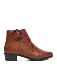 Rieker Botki CEO-Y0797-24 Brązowy. Brązowe botki Rieker, bez wzorów, ze skóry, bez obcasa, na słupku, bez zapięcia. Za 429.99 zł.