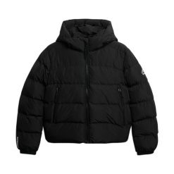 Sweter damski Superdry Sports. Czarne kurtki sportowe Superdry, bez wzorów, z puchu, bez kaptura. W wyprzedaży za 516.50 zł.