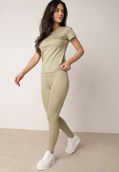 Zielone Legginsy w Stylu Basic z Wyszczuplającym Pasem Samertes. Zielone legginsy Born2be, l, bez wzorów, z jeansu, z podwyższonym stanem, długie. Za 34.99 zł.
