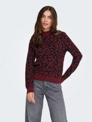 ONLY Sweter w kolorze bordowo-czarnym rozmiar: L. Czerwone swetry Only, l, bez wzorów, bez ramiączek. Za 136.78 zł.
