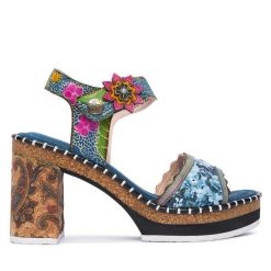 Sandały Laura Vita. Niebieskie sandały Laura Vita, bez wzorów, bez obcasa, na słupku, bez zapięcia. Za 459.99 zł.