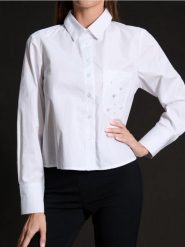 Koszula - biały. Białe koszule Sinsay, l, z aplikacjami, z bawełny, bez kołnierzyka, bez ramiączek. W wyprzedaży za 17.99 zł.