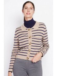 ASSUILI Kardigan w kolorze jasnobrązowo-granatowym rozmiar: 38. Brązowe kardigany Assuili, bez wzorów. Za 130.99 zł.