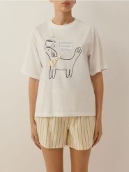 Dwuczęściowa piżama z nadrukiem - jasnożółty. Żółte piżamy Reserved, bez wzorów, z bawełny, bez ramiączek. Za 99.99 zł.