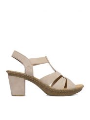 Rieker Sandały CEO-665K3-62 Beżowy. Brązowe sandały Rieker, bez wzorów, ze skóry, bez obcasa, na słupku, bez zapięcia. Za 299.99 zł.