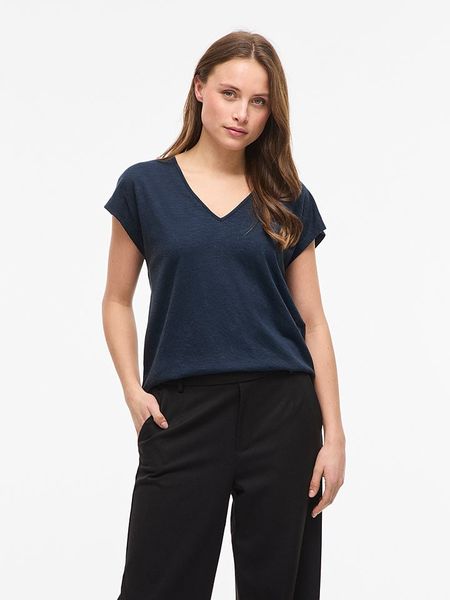 Vila Koszulka w kolorze granatowym rozmiar: XL. Niebieskie bluzki Vila, xl, bez wzorów, bez kołnierzyka, bez ramiączek. Za 85.95 zł.
