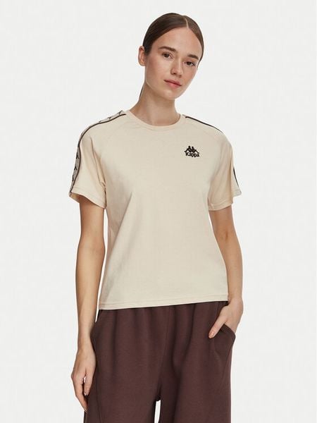 Kappa T-Shirt 371U6WW Beżowy Regular Fit. Brązowe t-shirty Kappa, m, bez wzorów, z bawełny, bez kołnierzyka, bez ramiączek. Za 79.99 zł.