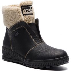 Botki RIEKER - Y5450-00 Schwarz Kombi. Czarne botki Rieker, bez wzorów, z materiału, bez obcasa, bez zapięcia. W wyprzedaży za 219.00 zł.