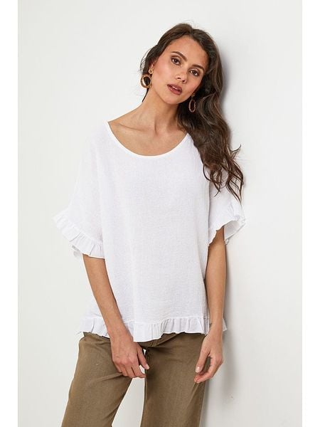 Lin Passion Bluzka w kolorze białym rozmiar: 40/42. Białe bluzki Lin Passion, bez wzorów, klasyczne, bez kołnierzyka, bez ramiączek. Za 132.05 zł.