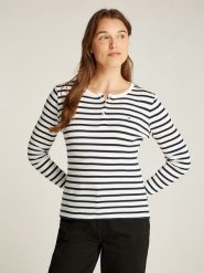 TOMMY JEANS Koszulka w kolorze biało-granatowym rozmiar: XS. Białe bluzki Tommy Jeans, xs, bez wzorów, z bawełny, bez kołnierzyka, bez ramiączek. Za 136.45 zł.