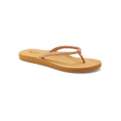 Klapki plażowe dla Kobiety COSTAS. Czerwone klapki Roxy, bez wzorów, ze skóry, bez obcasa. Za 78.99 zł.