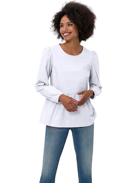 Heine Bluzka w kolorze białym rozmiar: 44. Białe bluzki Heine, bez wzorów, bez kołnierzyka, bez ramiączek. Za 32.75 zł.