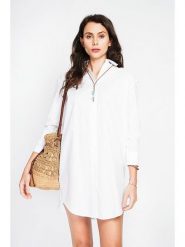 ASSUILI Lniana sukienka w kolorze białym rozmiar: 36. Białe sukienki Assuili, bez wzorów, ze lnu, klasyczne, bez kołnierzyka, bez ramiączek, mini. Za 195.99 zł.