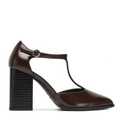 Półbuty JENNY. Brązowe czółenka Jenny, bez wzorów, bez obcasa, na obcasie, bez zapięcia. Za 149.99 zł.