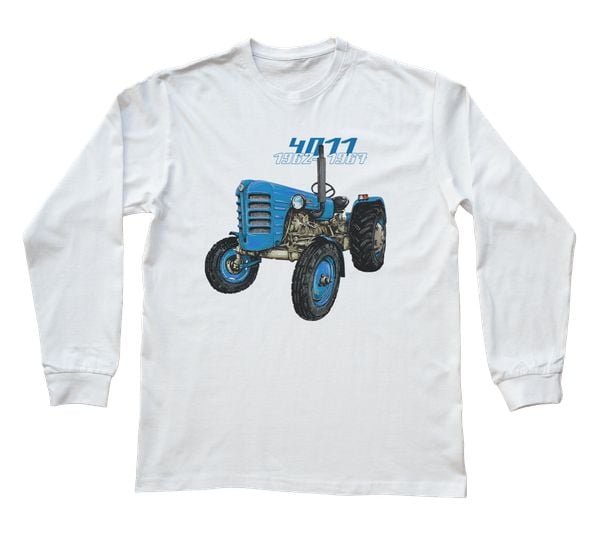 Zetor 4011 — bluzka z długim rękawem (Rozmiar: 7 - 8 lat; Kolor koszulki: biały; Rodzaj nadruku: Zetor 4011). Białe bluzki nikiniki, s, bez wzorów, z bawełny, bez kołnierzyka, bez ramiączek. Za 69.00 zł.