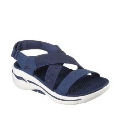 Sandały SKECHERS ARCH FIT Niebieski. Niebieskie sandały Skechers, bez wzorów, z tkaniny, sportowe, bez obcasa, bez zapięcia. Za 275.99 zł.