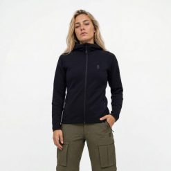 Poederbaas Damska Bluza Outdoor z Wełną Merynosów - Czarna. Czarne bluzy POEDERBAAS, s, bez wzorów, z materiału, bez kaptura. Za 373.02 zł.