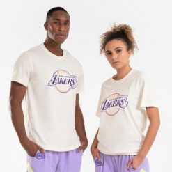 Koszulka do gry w koszykówkę unisex Tarmak NBA Lakers TS 900. Białe bluzki TARMAK, xs, bez wzorów, z bawełny, sportowe, bez kołnierzyka, bez ramiączek. Za 79.99 zł.