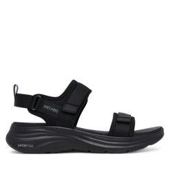 Sandały Skechers. Czarne sandały Skechers, bez wzorów, bez obcasa, na płaskiej podeszwie, bez zapięcia. Za 219.99 zł.